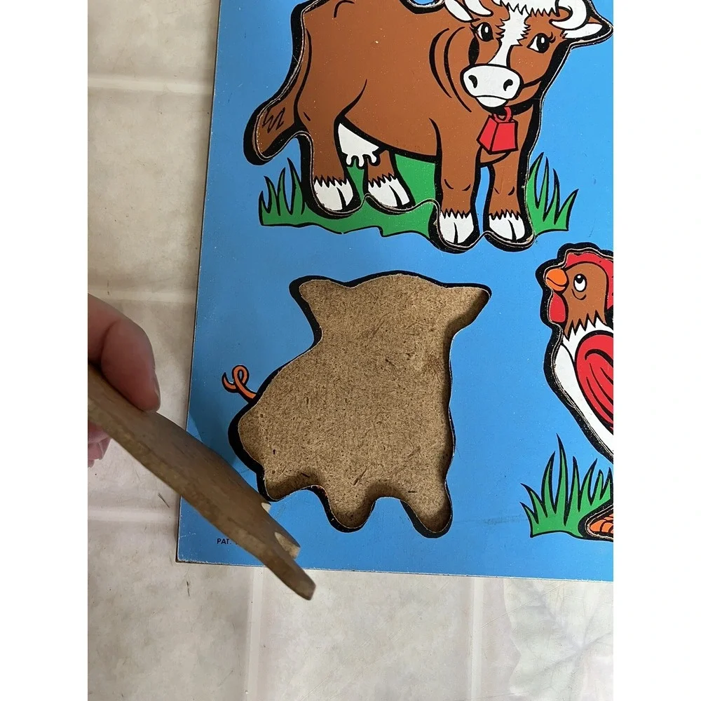 Connor Toy Wood Puzzles: 8406-4 Farm Yard Animals 5 piece vintage puzzle